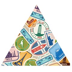 Travel Pattern Immigration Stamps Stickers With Historical Cultural Objects Travelling Visa Immigran Wooden Puzzle Triangle by Bedest