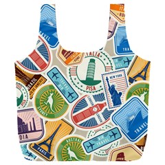 Travel Pattern Immigration Stamps Stickers With Historical Cultural Objects Travelling Visa Immigran Full Print Recycle Bag (xxxl)