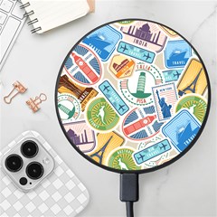 Travel Pattern Immigration Stamps Stickers With Historical Cultural Objects Travelling Visa Immigran Wireless Fast Charger(black) by Bedest