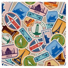 Travel Pattern Immigration Stamps Stickers With Historical Cultural Objects Travelling Visa Immigran Uv Print Square Tile Coaster  by Bedest