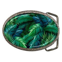 Tropical Green Leaves Background Belt Buckles by Bedest