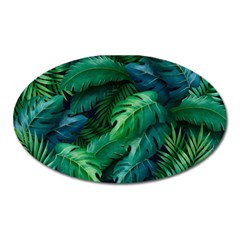 Tropical Green Leaves Background Oval Magnet by Bedest