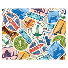 Travel Pattern Immigration Stamps Stickers With Historical Cultural Objects Travelling Visa Immigran Premium Plush Fleece Blanket (medium) by Bedest