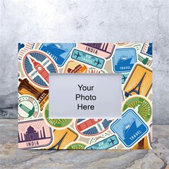 Travel Pattern Immigration Stamps Stickers With Historical Cultural Objects Travelling Visa Immigran White Tabletop Photo Frame 4 x6  by Bedest