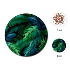 Tropical Green Leaves Background Playing Cards Single Design (round) by Bedest