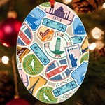 Travel Pattern Immigration Stamps Stickers With Historical Cultural Objects Travelling Visa Immigran UV Print Acrylic Ornament Oval Front