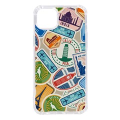 Travel Pattern Immigration Stamps Stickers With Historical Cultural Objects Travelling Visa Immigran Iphone 14 Plus Tpu Uv Print Case by Bedest