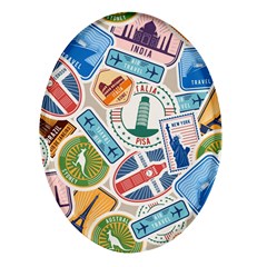 Travel Pattern Immigration Stamps Stickers With Historical Cultural Objects Travelling Visa Immigran Oval Glass Fridge Magnet (4 Pack) by Bedest