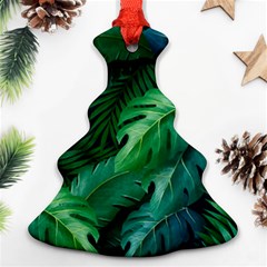 Tropical Green Leaves Background Christmas Tree Ornament (two Sides) by Bedest