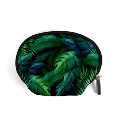 Tropical Green Leaves Background Accessory Pouch (small) by Bedest