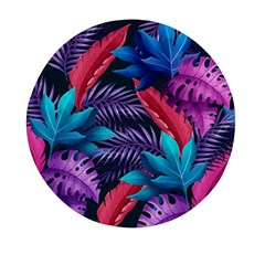 Background With Violet Blue Tropical Leaves Mini Round Pill Box by Bedest