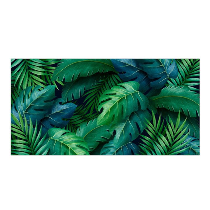 Tropical Green Leaves Background Satin Shawl 45  x 80 