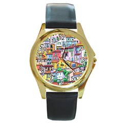 Menton Old Town France Round Gold Metal Watch by Bedest