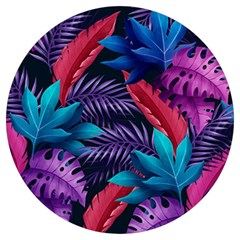 Background With Violet Blue Tropical Leaves Round Trivet by Bedest