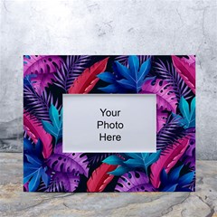 Background With Violet Blue Tropical Leaves White Tabletop Photo Frame 4 x6  by Bedest