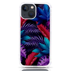 Background With Violet Blue Tropical Leaves Iphone 13 Mini Tpu Uv Print Case by Bedest