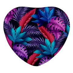 Background With Violet Blue Tropical Leaves Heart Glass Fridge Magnet (4 Pack) by Bedest