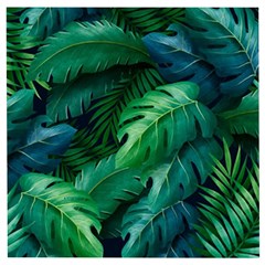 Tropical Green Leaves Background Wooden Puzzle Square by Bedest