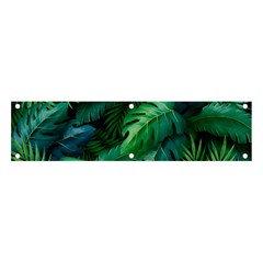 Tropical Green Leaves Background Banner And Sign 4  X 1  by Bedest