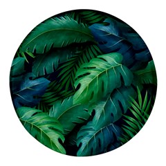 Tropical Green Leaves Background Round Glass Fridge Magnet (4 Pack) by Bedest