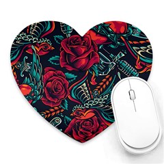 Vintage Flash Tattoos Designs Seamless Pattern Heart Mousepad by Bedest