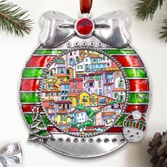 Menton Old Town France Metal X mas Ribbon With Red Crystal Round Ornament by Bedest