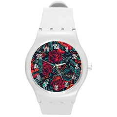 Vintage Flash Tattoos Designs Seamless Pattern Round Plastic Sport Watch (m)