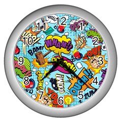 Comic Elements Colorful Seamless Pattern Wall Clock (silver) by Bedest