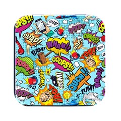 Comic Elements Colorful Seamless Pattern Square Metal Box (black)