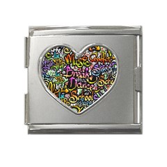 Graffiti Word Seamless Pattern Mega Link Heart Italian Charm (18mm) by Bedest