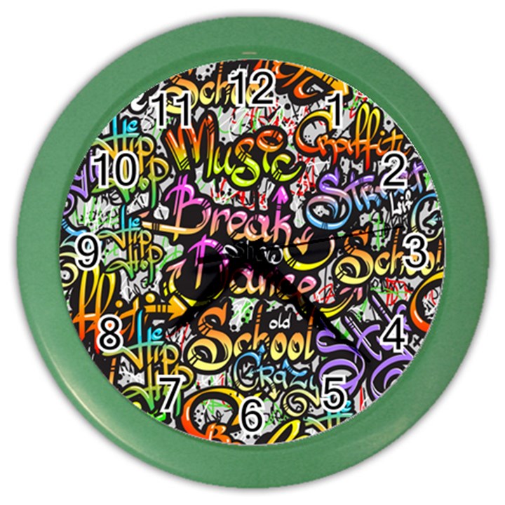 Graffiti Word Seamless Pattern Color Wall Clock