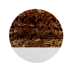 Vintage Flash Tattoos Designs Seamless Pattern Marble Wood Coaster (round) by Bedest