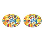 Colorful City Life Horizontal Seamless Pattern Urban City Cufflinks (Oval) Front(Pair)