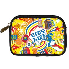 Colorful City Life Horizontal Seamless Pattern Urban City Digital Camera Leather Case by Bedest