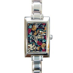 Vintage Art Tattoos Colorful Seamless Pattern Rectangle Italian Charm Watch by Bedest