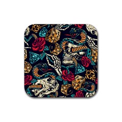 Vintage Art Tattoos Colorful Seamless Pattern Rubber Coaster (square) by Bedest