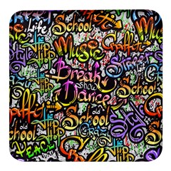 Graffiti Word Seamless Pattern Square Glass Fridge Magnet (4 Pack) by Bedest