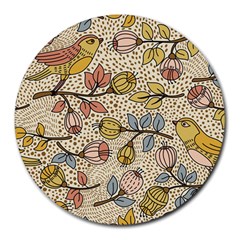 Seamless Pattern With Flower Bird Round Mousepad by Bedest