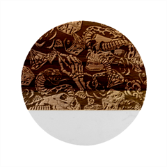 Vintage Art Tattoos Colorful Seamless Pattern Marble Wood Coaster (round) by Bedest