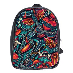 Vintage Tattoos Colorful Seamless Pattern School Bag (large)