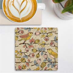 Seamless Pattern With Flower Bird Uv Print Square Tile Coaster  by Bedest