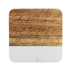 Seamless Pattern With Flower Bird Marble Wood Coaster (square) by Bedest