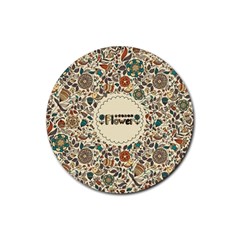 Seamless Pattern With Flower Birds Rubber Coaster (round) by Bedest