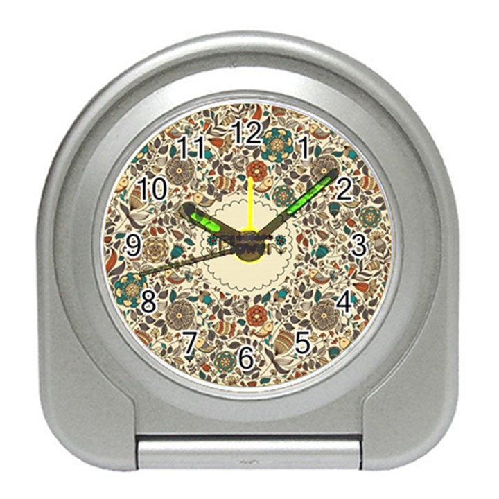 Seamless Pattern With Flower Birds Travel Alarm Clock