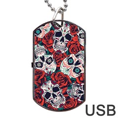 Vintage Day Dead Seamless Pattern Dog Tag USB Flash (One Side)