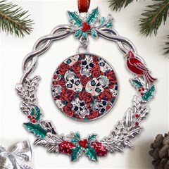 Vintage Day Dead Seamless Pattern Metal X mas Wreath Holly leaf Ornament