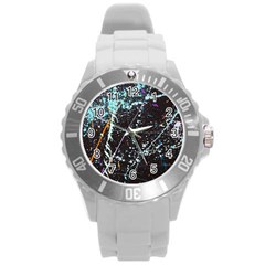 Abstract Colorful Texture Round Plastic Sport Watch (l) by Bedest