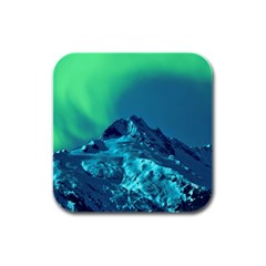 Aurora Borealis Sky Winter Snow Mountains Night Rubber Square Coaster (4 Pack) by Pakjumat