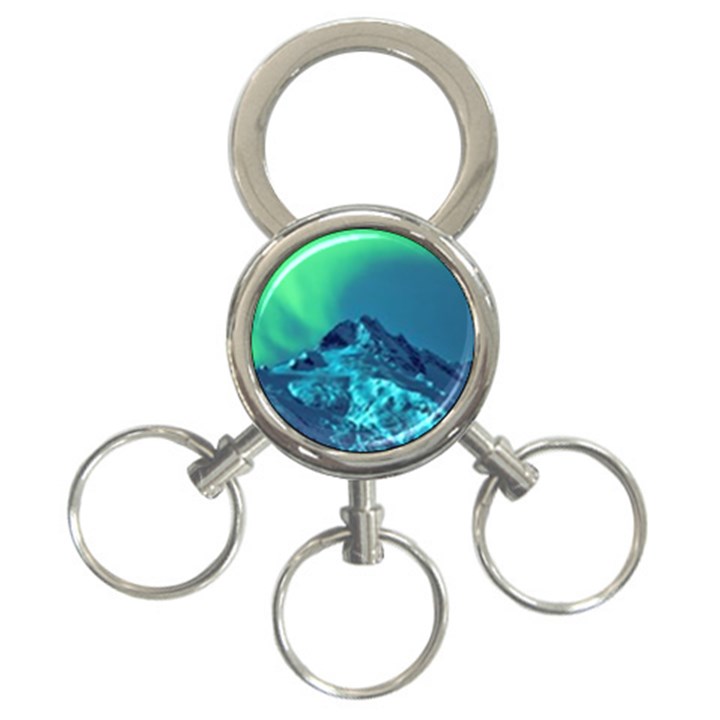 Aurora Borealis Sky Winter Snow Mountains Night 3-Ring Key Chain