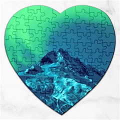 Aurora Borealis Sky Winter Snow Mountains Night Jigsaw Puzzle (heart) by Pakjumat